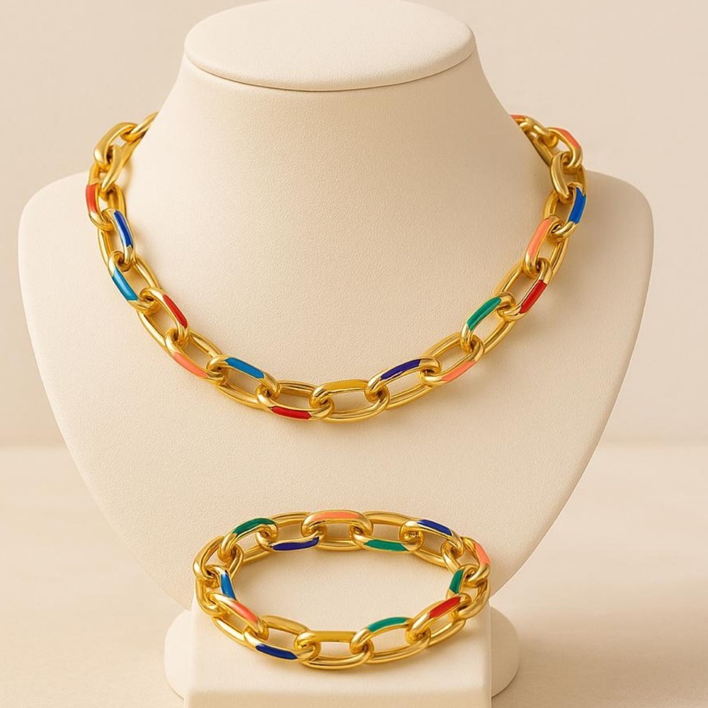 Gold and Blue Chain Necklace